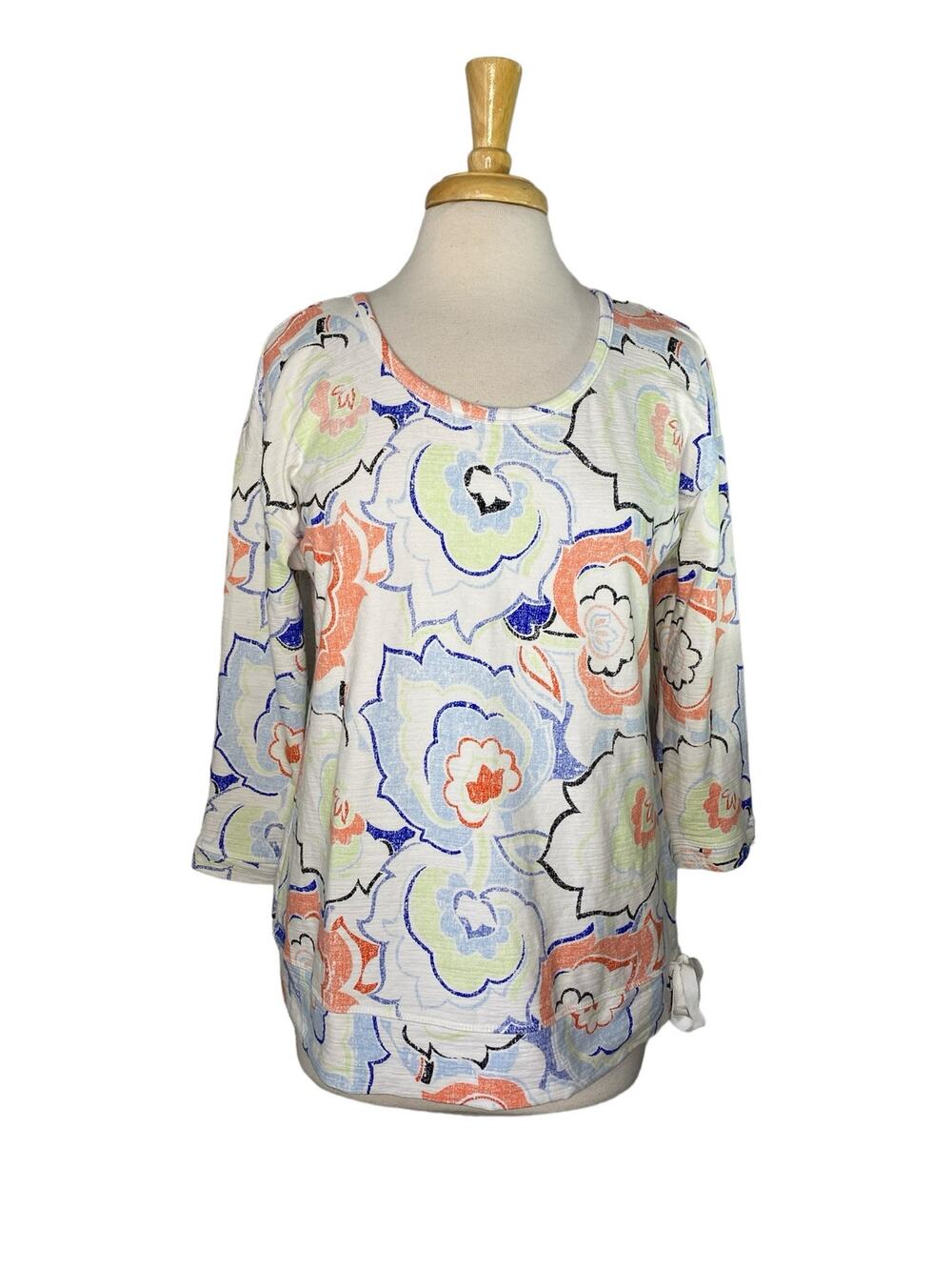 T BY TALBOTS UPF 50 French Terry Floral Print Pullover Sun Top Size Large Petite